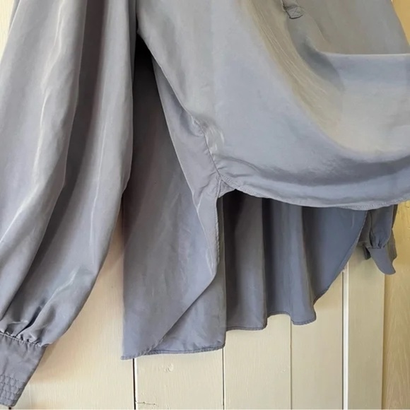 Free People We The Free | Dusty Blue Long Sleeve V-Neck Oversized Blouse, Medium - Picture 3 of 7